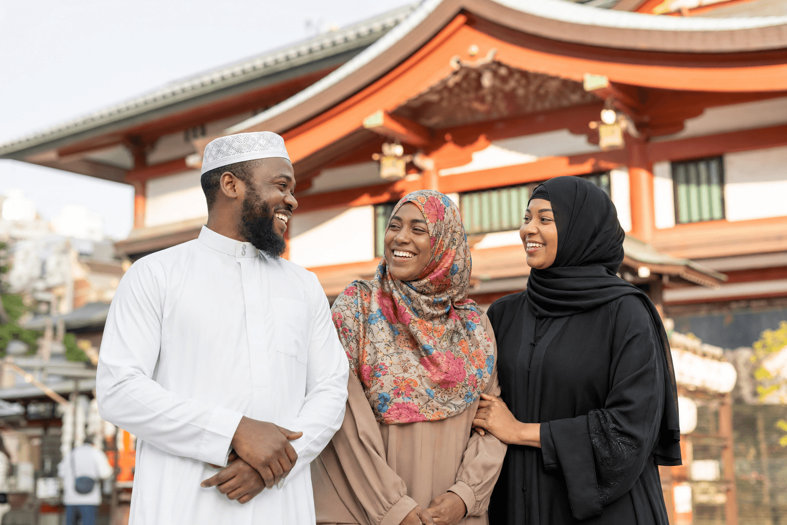 African Muslim community gathered joyfully at a Japanese temple